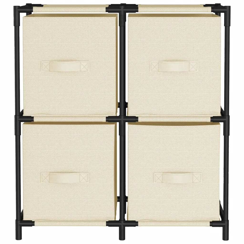 Mobile contenitore con 4 cestini in tessuto color crema 63 x 30 x 71 cm struttura stabile design moderno in acciaio color crema 02_0046935