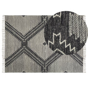 Tappeto in cotone bianco panna nero 140 x 200 cm lana motivo geometrico nappe orientale tribale