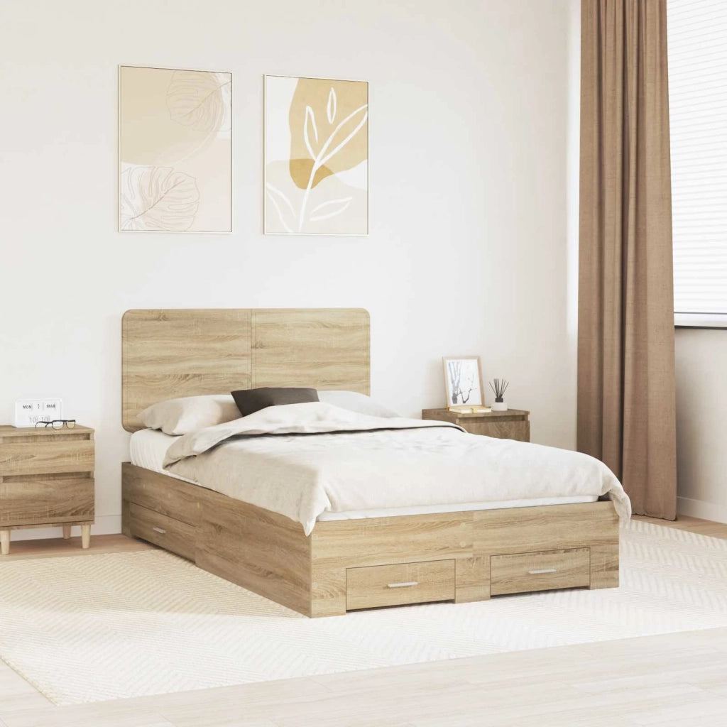 Struttura del letto con testiera Rovere Sonoma 135 x 190 cm 3412794