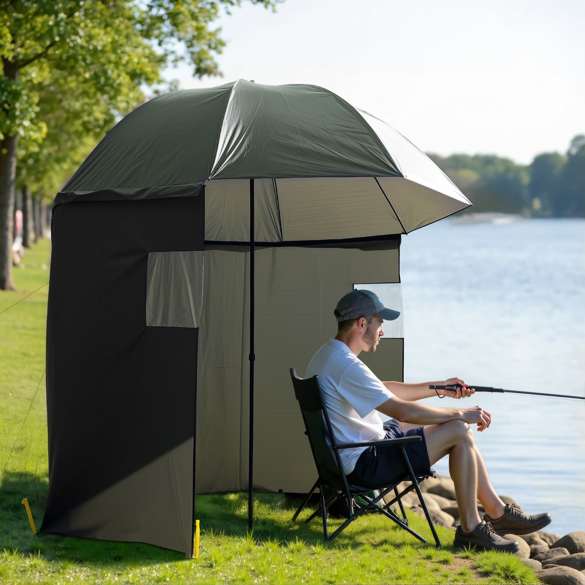 Ombrellone da pesca con tenda e due finestre 250 cm Protegge da vento e pioggia