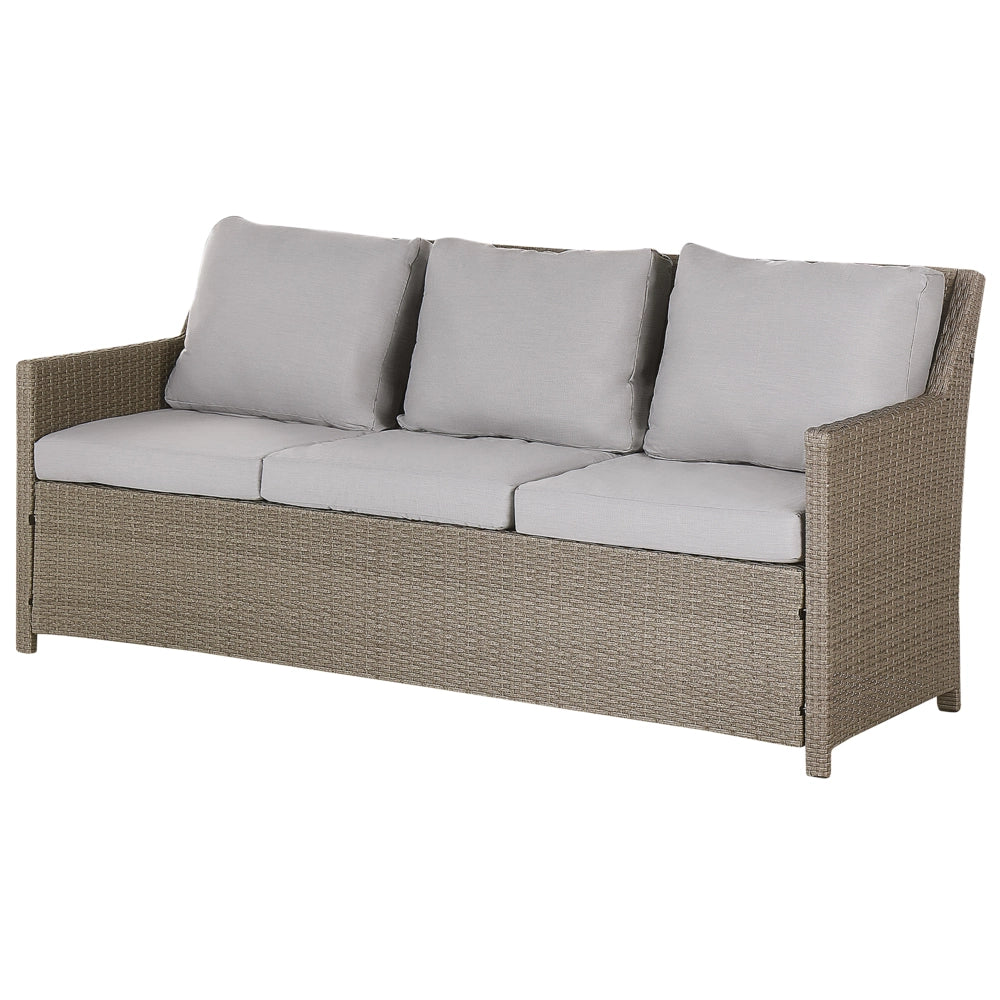 Set Divani Da Giardino Grigio Rattan Sintetico Cuscini Taupe Divano 5 Posti Tavolo Rettangolare 2 Poltrone 2 Pouf Set Da Pranzo All'aperto