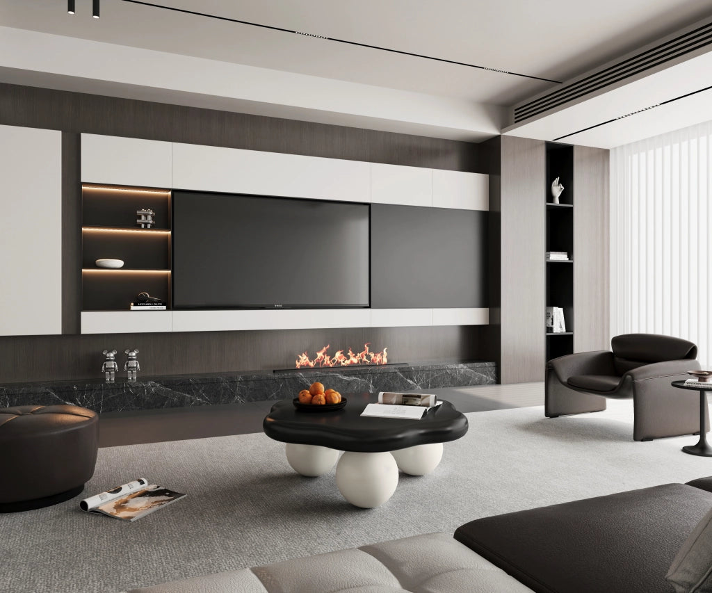 TAVOLINO DA CAFFÈ A FORMA DI NUVOLA Ø80 cm MDF NERO E BIANCO