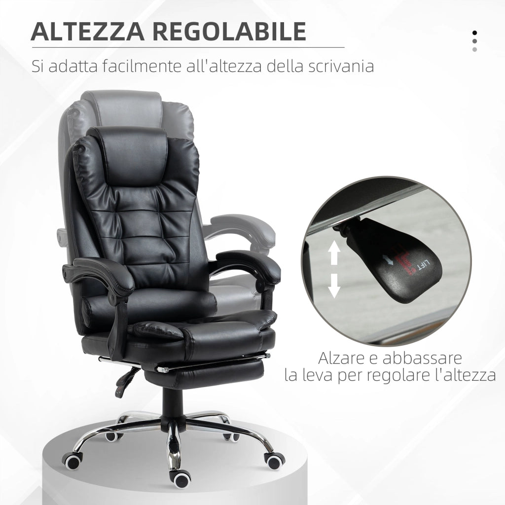 Sedia Poltrona da Ufficio Presidenziale 64,5x69x109-117 cm in Similpelle Nero