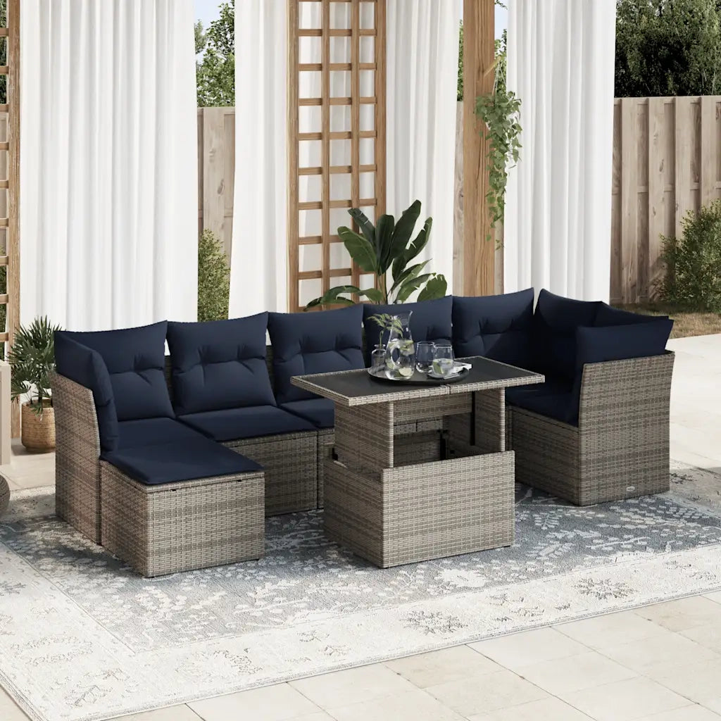 Set Divani da Giardino 8pz con Cuscini Grigio Polyrattan Acacia 3326202