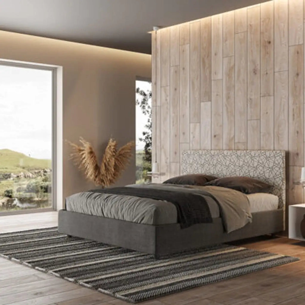 Letto matrimoniale contenitore imbottito 160x190 tessuto Era 2 grigio Arla