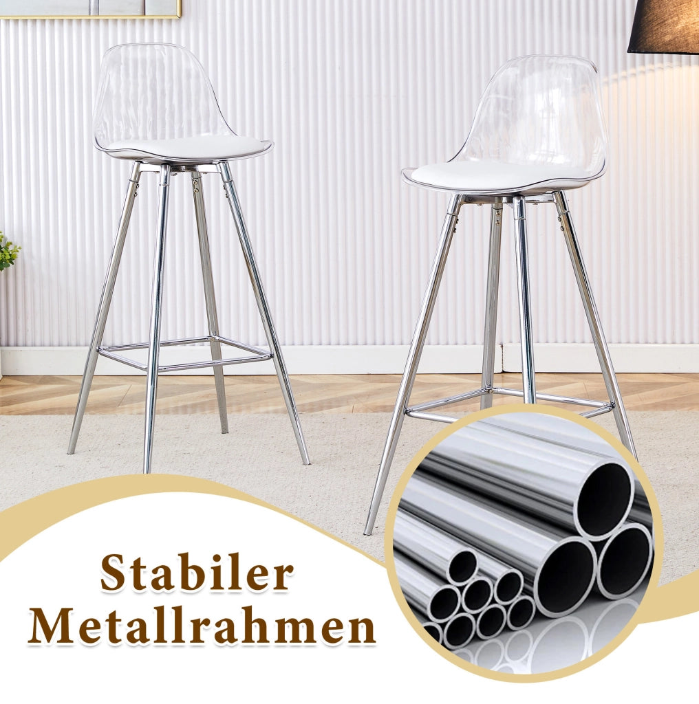 Set bar con tavolo rotondo in vetro Ø89 cm e 2 sgabelli con schienale trasparente