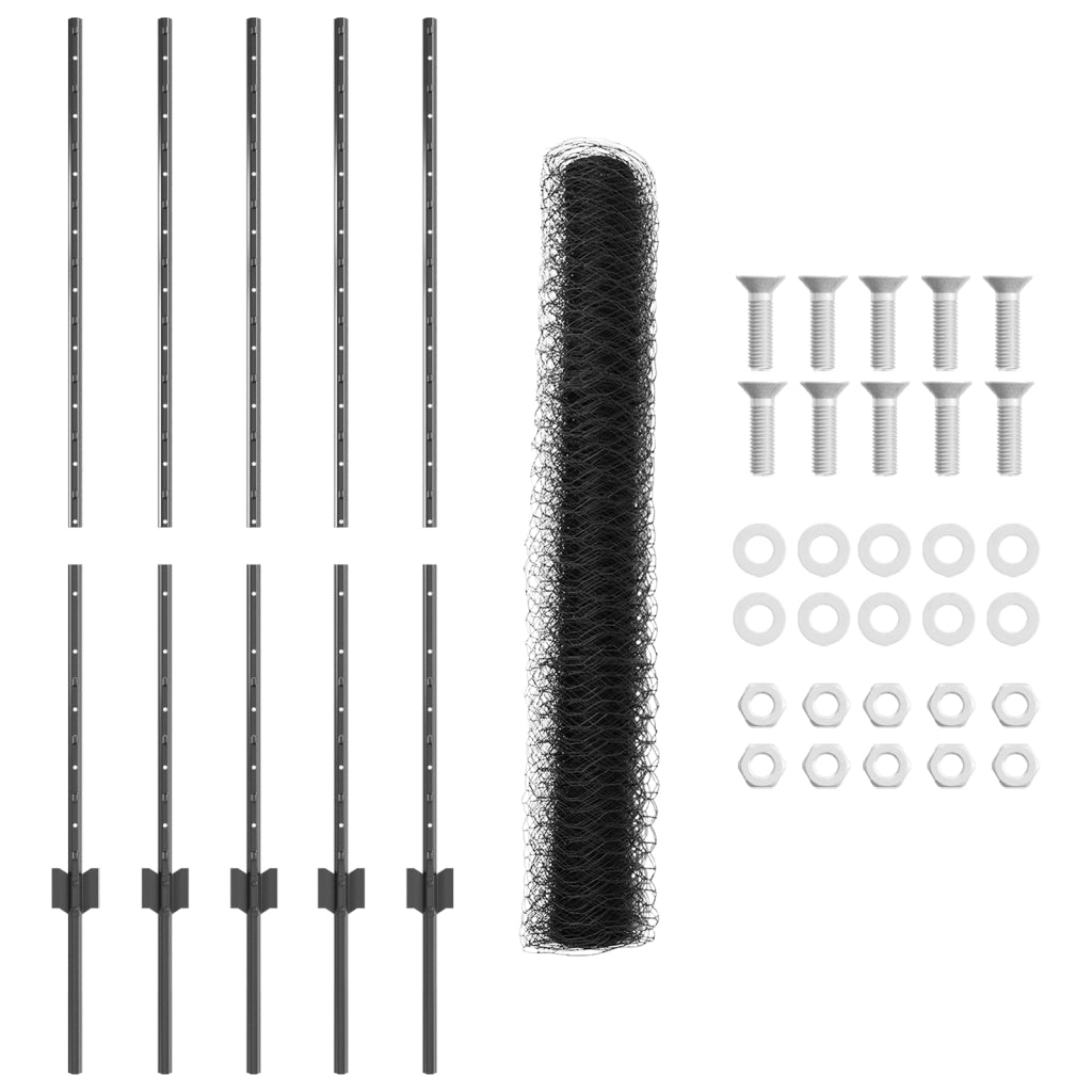 Posti di Recinzione  10 pcs U-Channel Grigio 120 cm Acciaio