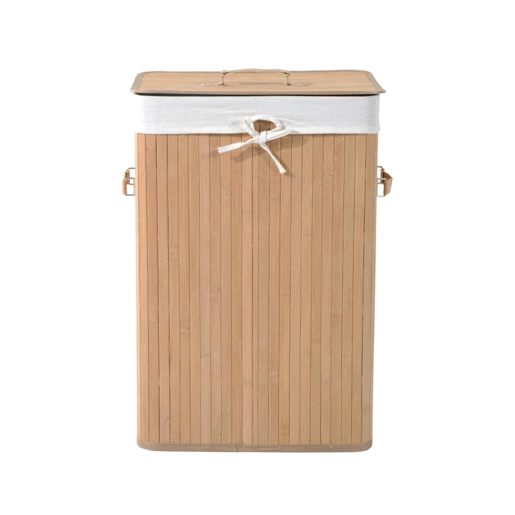 Cesta Portabiancheria 40x30x60 cm in Bambù con Coperchio e Fodera Rimovibile