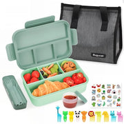 Lunchbox con compartimenti 1300ML, impermeabile per bambini con sacchetto per il pranzo, bentobox con set di utensili e forchetta per frutta per adulti, lunchbox box per colazione per ragazzi e ragazze, verde scuro