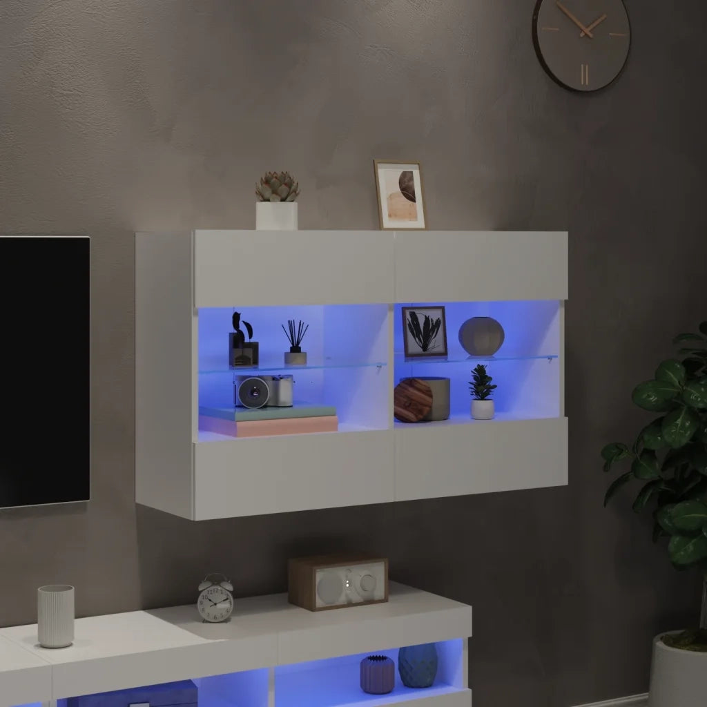 Mobile TV a Parete | Armadietto TV | Mobile Porta TV con Luci LED Bianco 98,5x30x60,5 cm