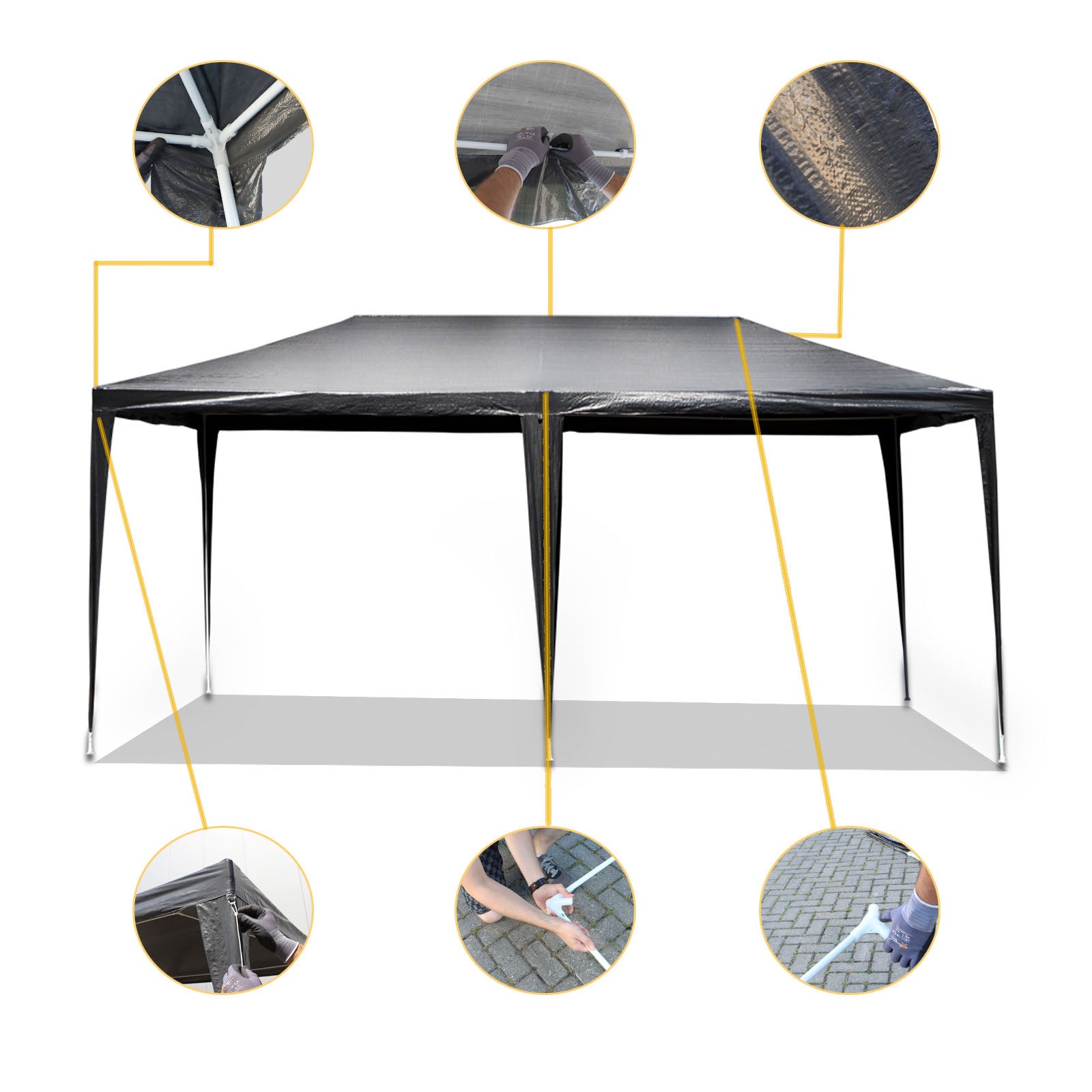Toboli Gazebo 3 x 6 m in grigio con protezione UV 50+, tendone da giardino con pareti laterali avvolgibili, tenda da festa con finestre, ad esempio per terrazze e festival