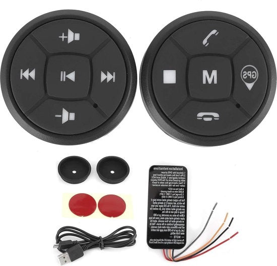 Pomello da Guida Bluetooth 1W - Regolazione Remota a Radiofrequenza - Nero Metallo ABS - Per iOS Android Auto GPS Volume Radio Controllo