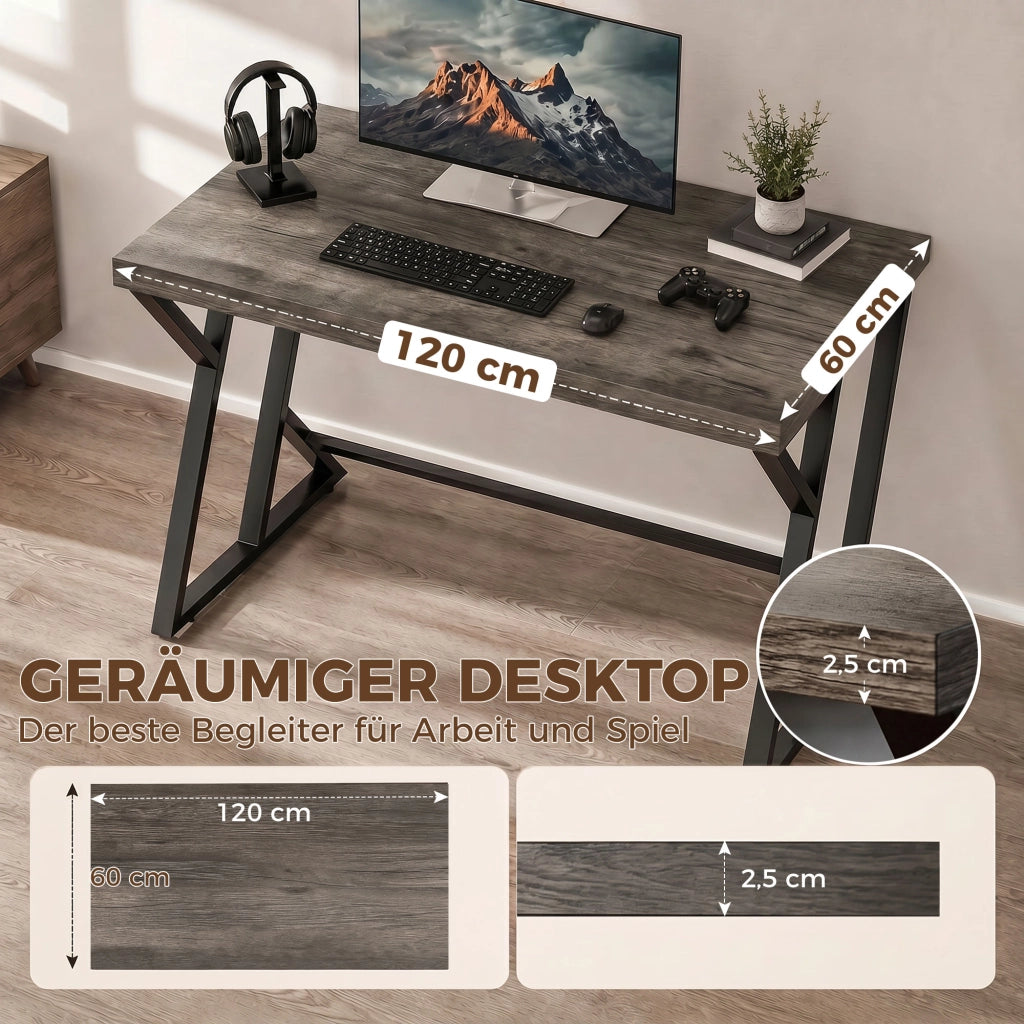 Scrivania per Computer con Cassetto ¨C Zephmum ¨C Grigio, Legno, 120x60cm