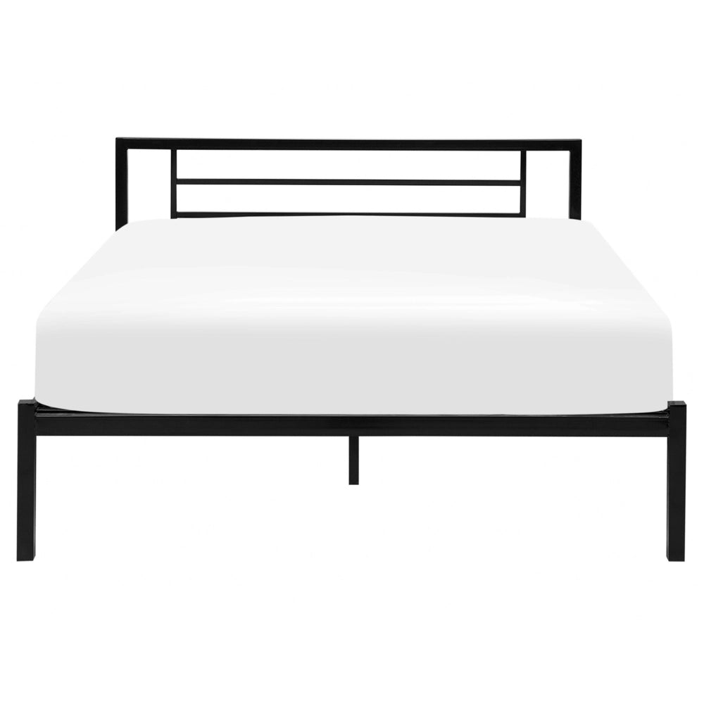Letto in metallo Nero con rete a doghe 140 x 200 cm in legno massello industriale minimalista