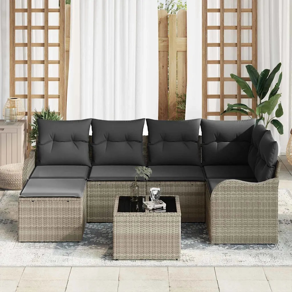 Set Divano da Giardino 7 pcs Grigio chiaro polyrattan 3345782
