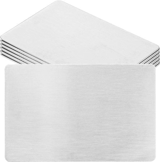 Cartellino di visita 10 pezzi - Metallo bianco - Acciaio inossidabile - Laser inciso - 8,5 x 5,5 cm - Duraturo e elegante - Cartellino di presentazione