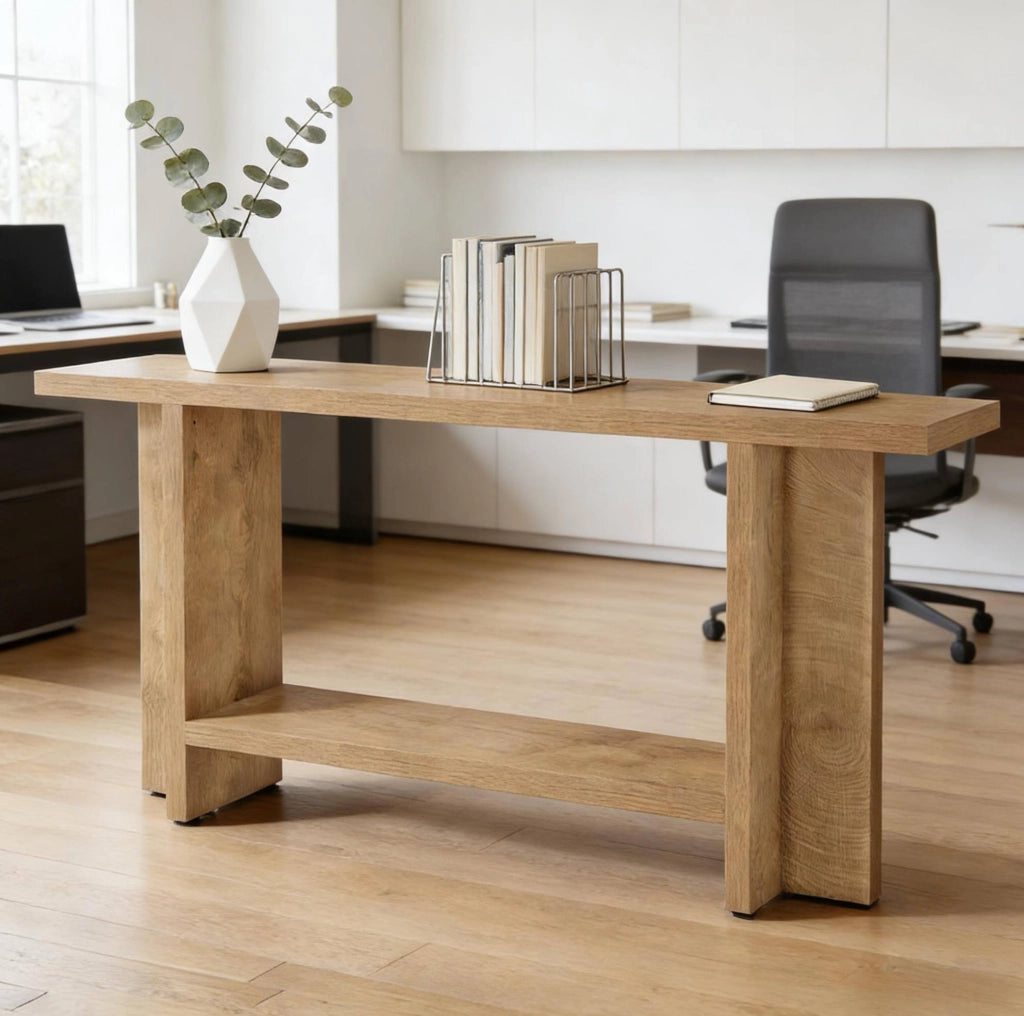 Tavolo consolle a 2 ripiani 150x30x80 cm in MDF marrone