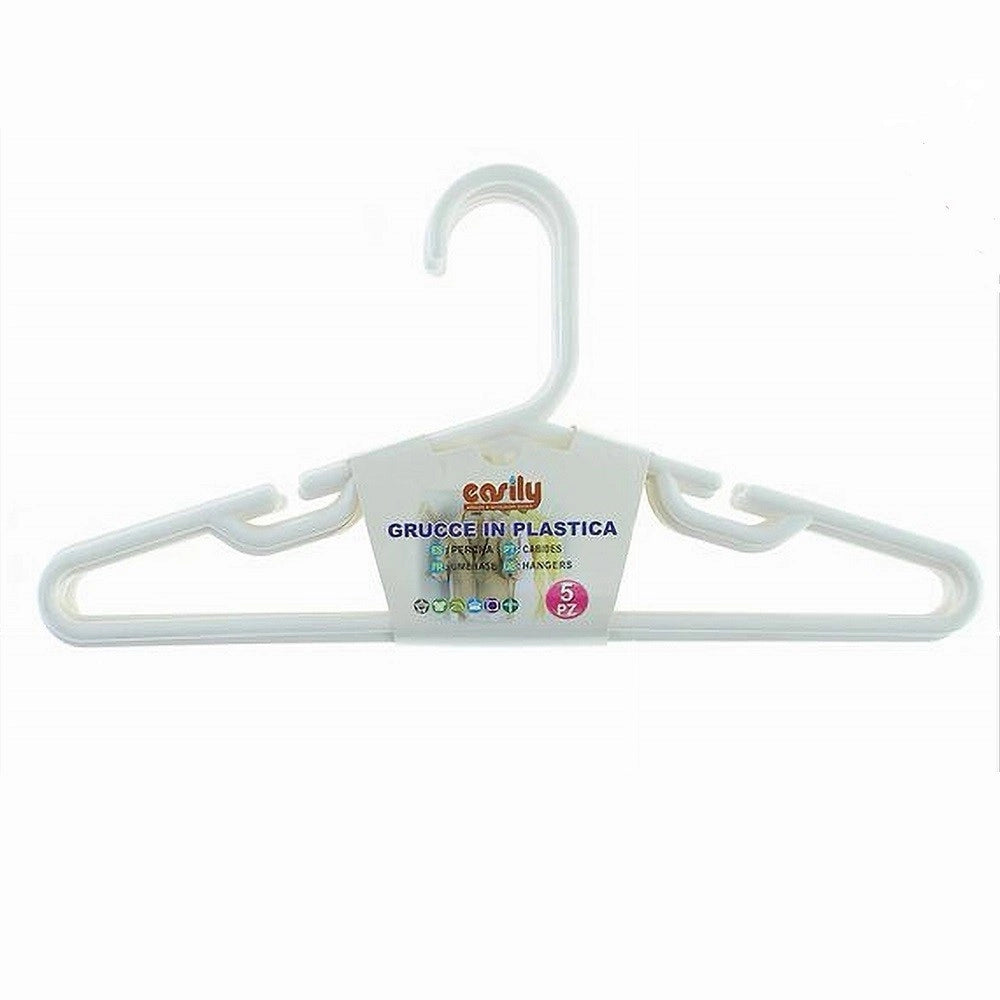 Trade Shop - Set 5pz Grucce Stampelle Appendiabito In Plastica Bianca Vestiti Pantaloni 87680 -