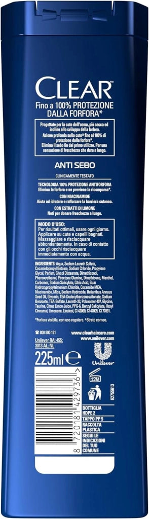 CLEAR SHAMPOO CAPELLI GRASSI CON NIACINAMIDE ED ESTRATTI DI LIMONE225ML NEW ANTI SEBO OKY