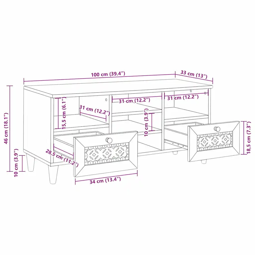 vidaXL Mobile TV Bianco 100 x 33 x 46 cm legno massello di mango