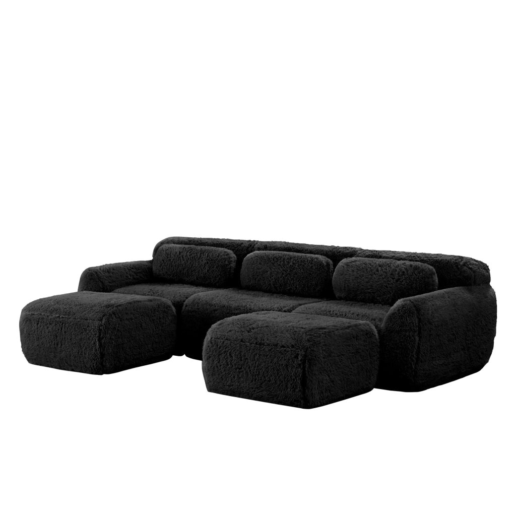 Divano Modulare a U ¨C MINIMAL ¨C Velluto Morbido, Nero, con Cuscini