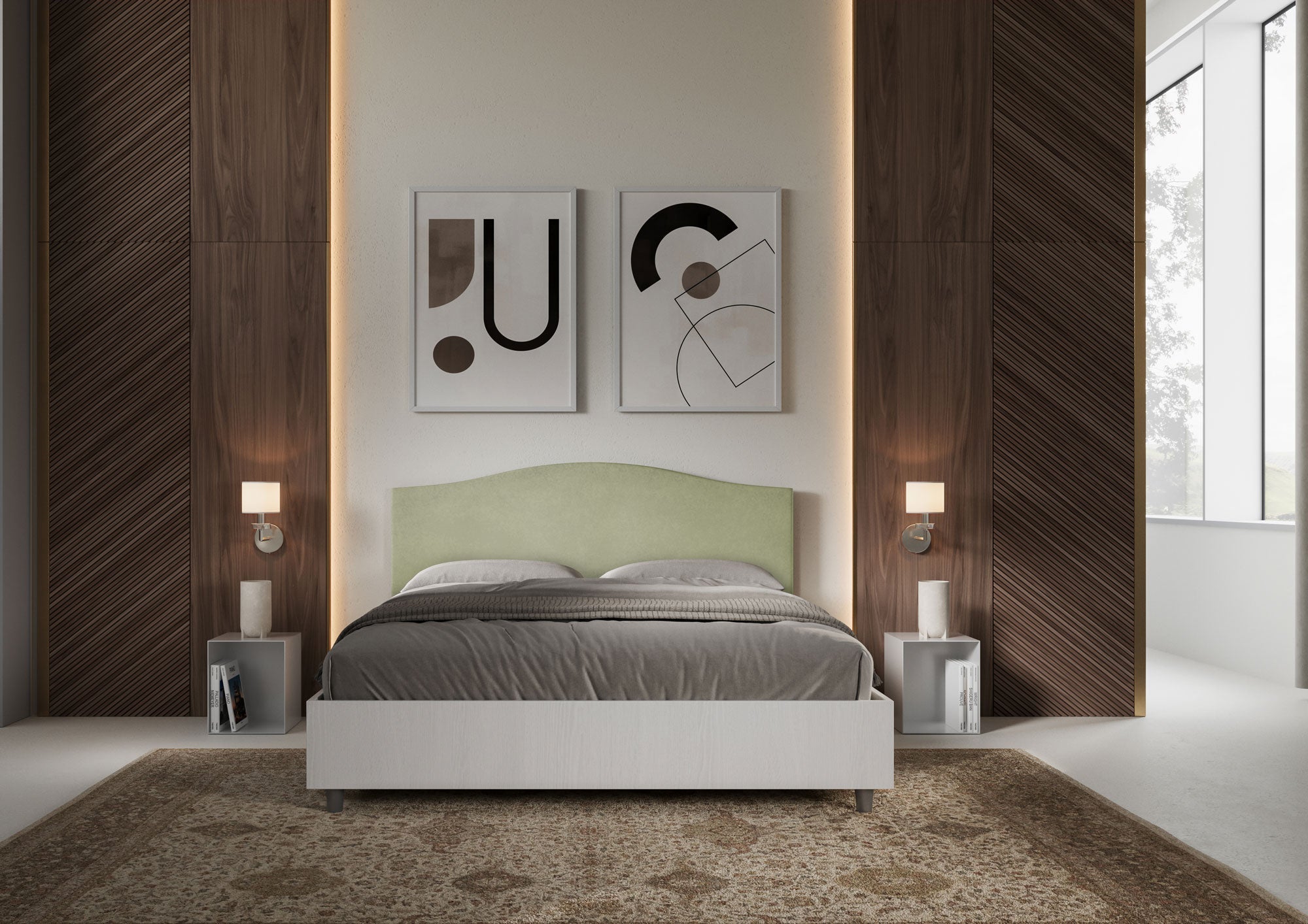 Letto Matrimoniale 160x200 cm con Rete Grace Tè verde