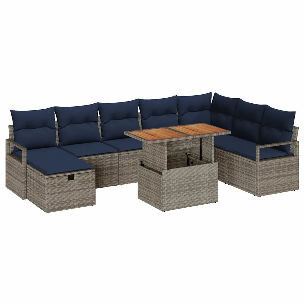 Set Divano da Giardino con cuscino 9 pcs Grigio polyrattan