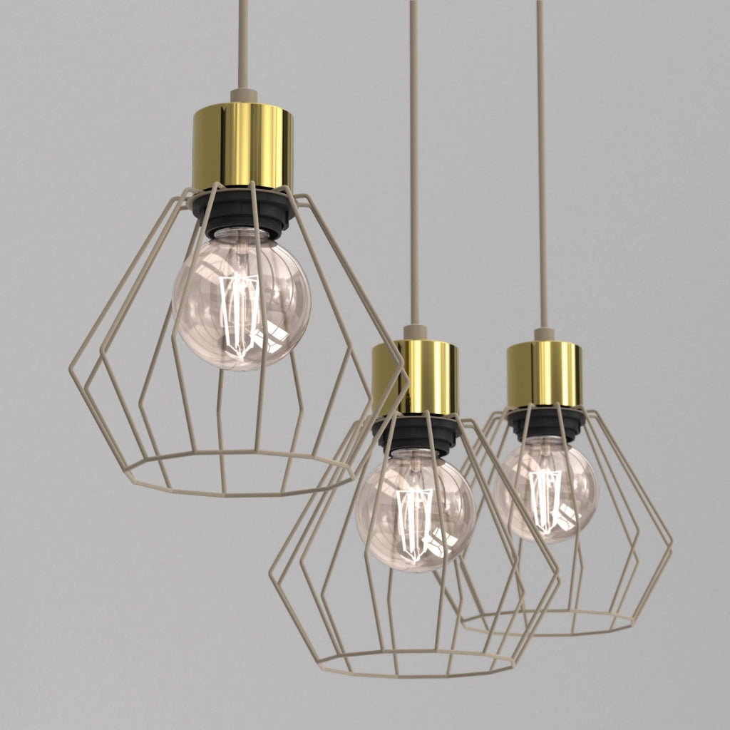 Lampada sospesa Parkla 3 luci E27 beige oro Luminex