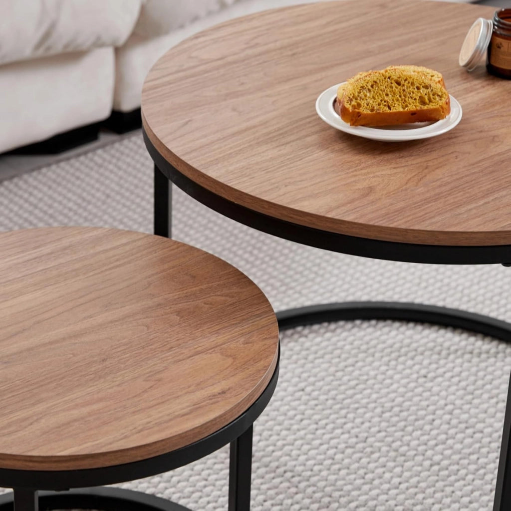 GrandCA HOME Set di 2 Tavolini Impilabili Tavolini Sovrapponibili con Gambe in Metallo, Tavolini da Caffè per Soggiorno, Marrone Scuro