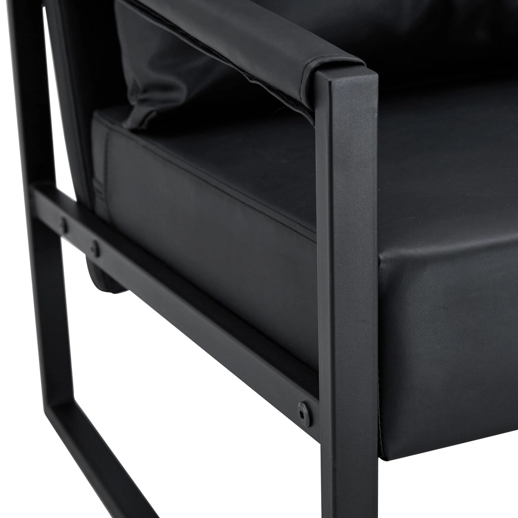 Poltrona moderna in PU nero con struttura in metallo, sedia relax compatta per soggiorno, camera e ufficio