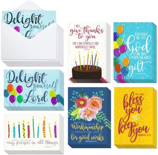 Set di cartoline di compleanno da 48 - Cartoline augurali con busta - Cartoline religiose - Cartoline vuote - Versetti della Bibbia - 4 x 6 pollici