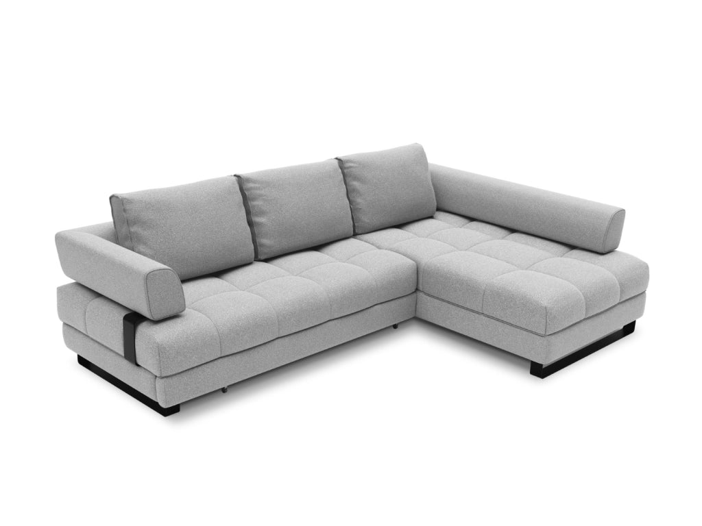 Cosmopolitan Design - Divano convertibile angolare destro con box "Clinton" 5 posti in tessuto strutturato grigio 