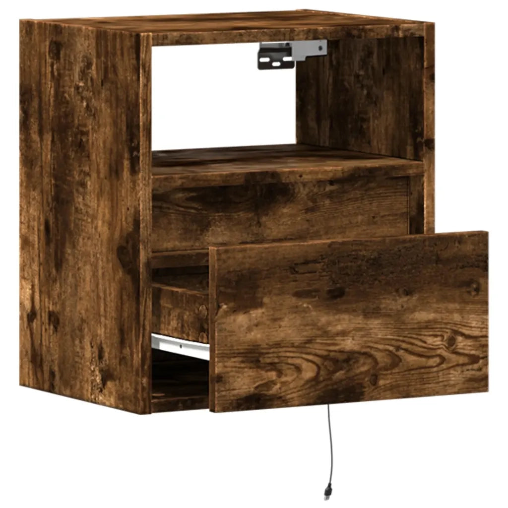Mobile TV a Parete con Luci LED Rovere Fumo 41x31x45 cm 852321