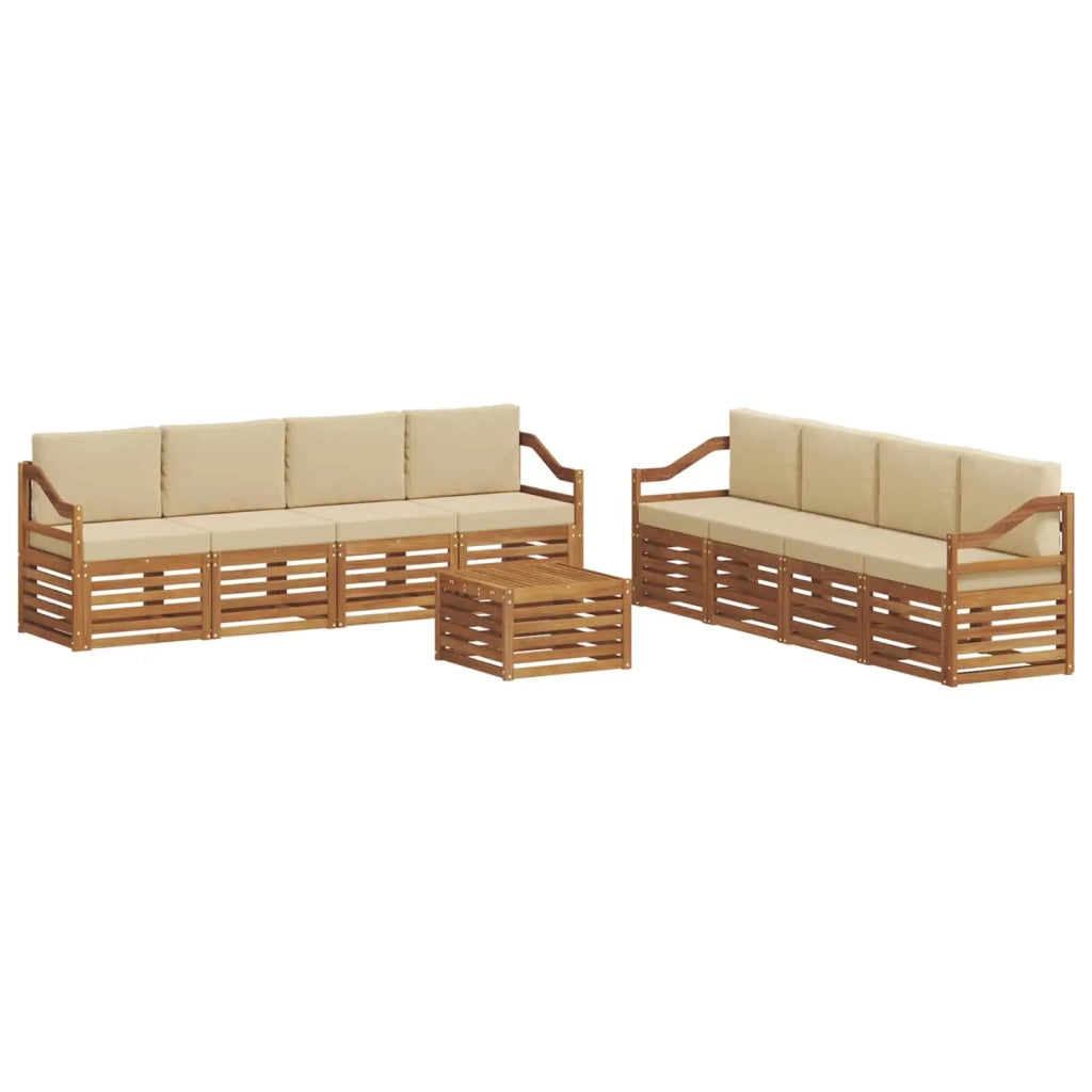 Set divani 9 pcs Naturale e Beige Legno di Acacia Massello 3374588