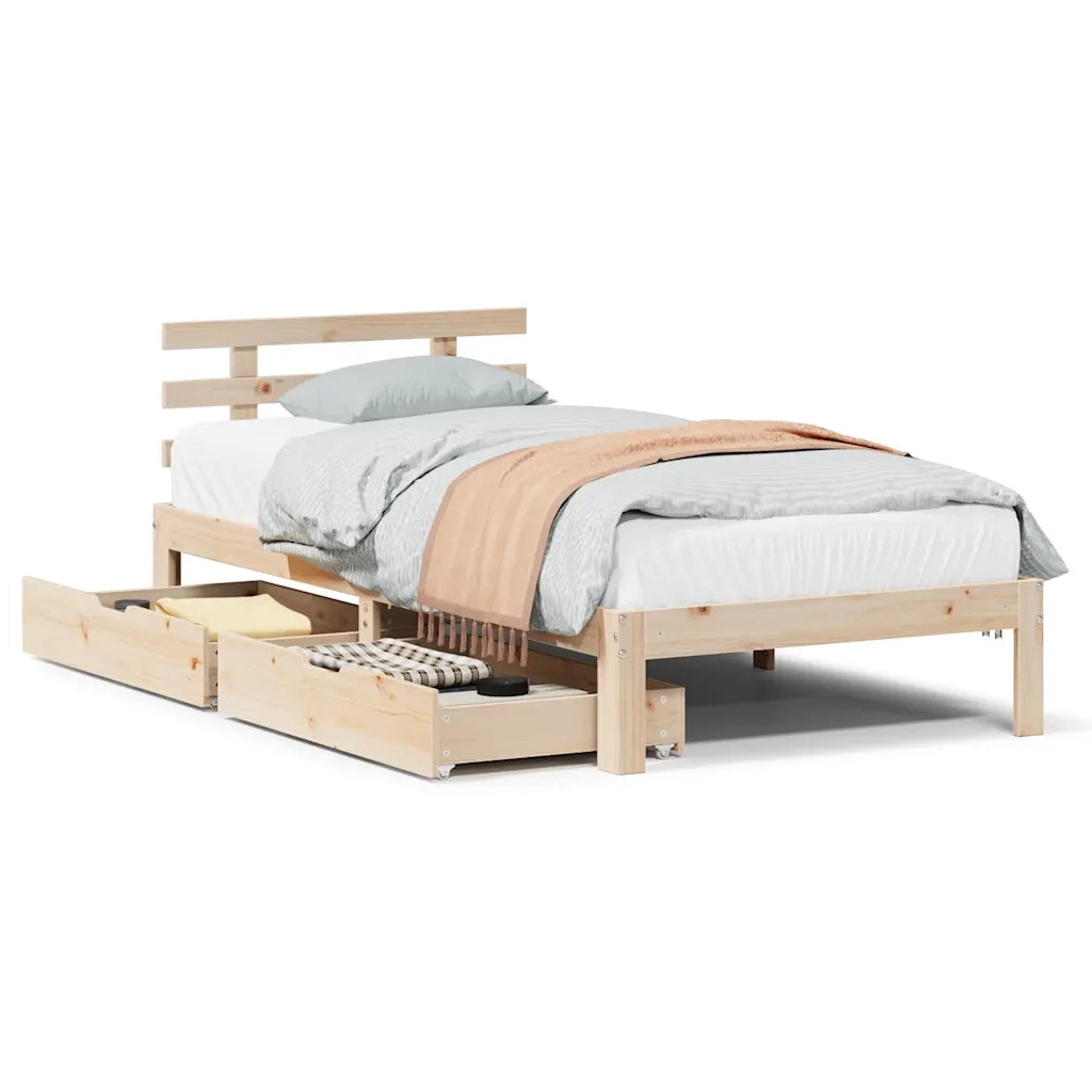 Giroletto con Cassetti 90x200 cm in Legno Massello di Pino 3302004
