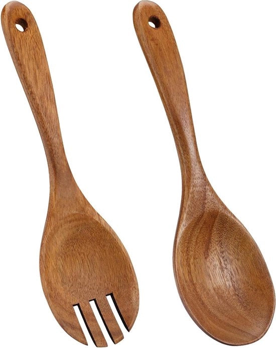Set di Cottura in Legno da 2 Pezzi - Kit di Spiedi da Cottura - Accessorio da Cucina - Resistente alla Lavastoviglie - Spiedo e Cucchiaio da Salata e Frutta - Set di Cottura per Insalate e Frutta - Modello: Allecta - Codice prodotto: 123456