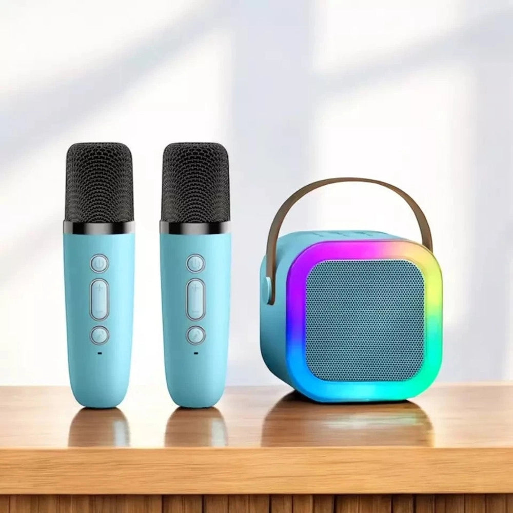 Trade Shop - Altoparlante Portatile Karaoke Con 2 Microfoni Wireless Luci Rgb Bluetooth -