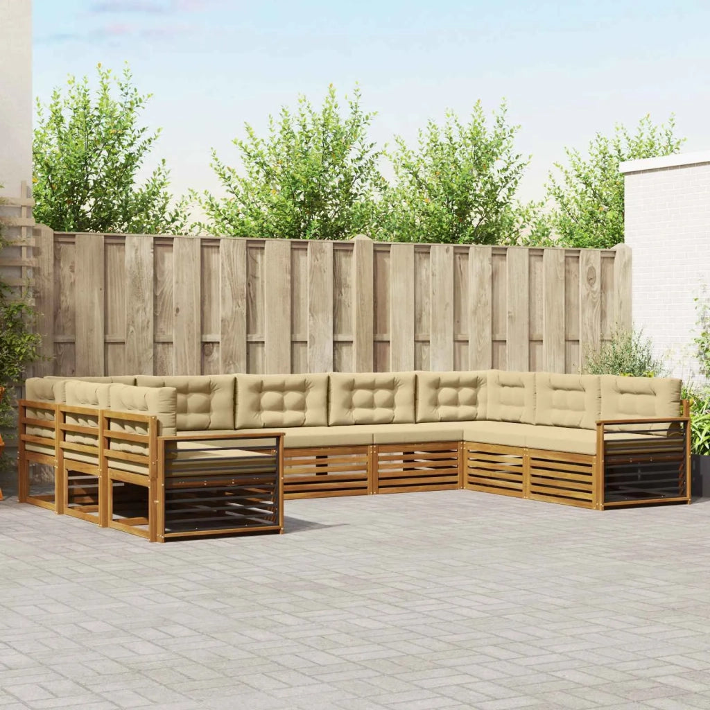 Set di divani da esterno con cuscino 9 pcs Naturale e Beige