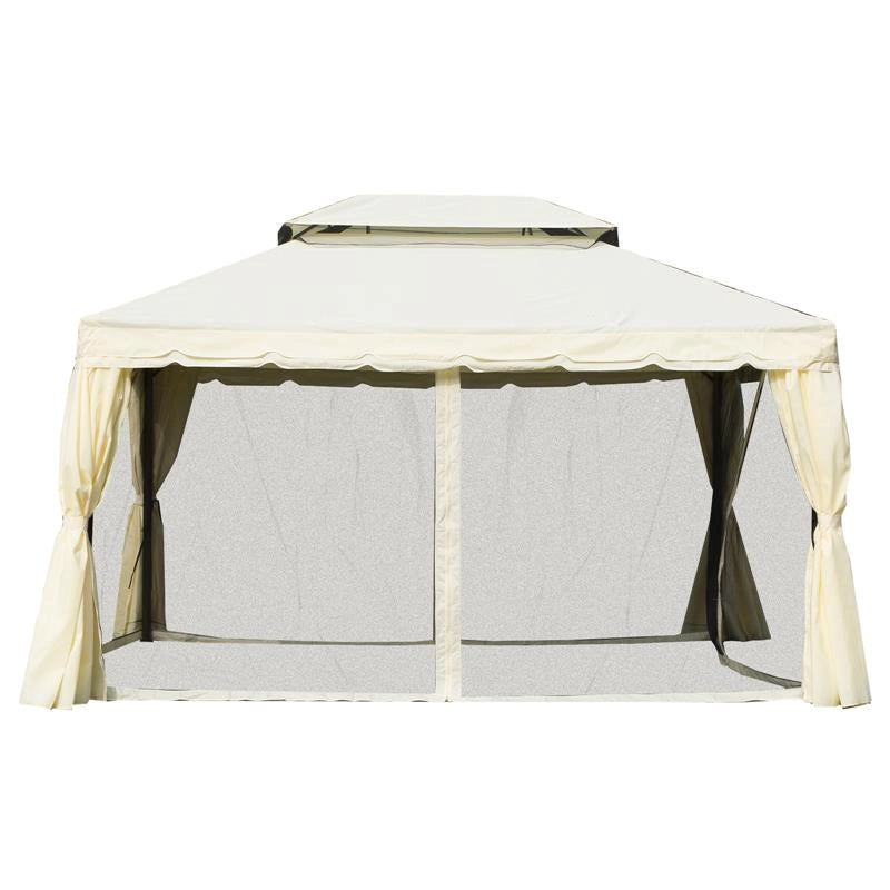GAZEBO CON DOPPIO TETTO, ZANZARIERE, TENDE, BIANCO CREMA 3 X 4 M