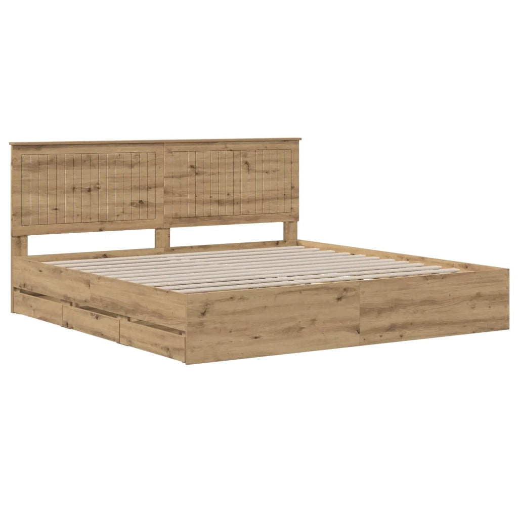 Bed Frame with Storage and Headboard Artisan Oak 180 x 200 cm 3445837