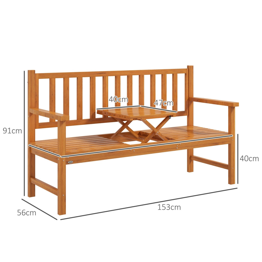 Panchina da giardino in legno massello con tavolo apribile ¨C zephmum ¨C 153x56x91, colore marrone chiaro