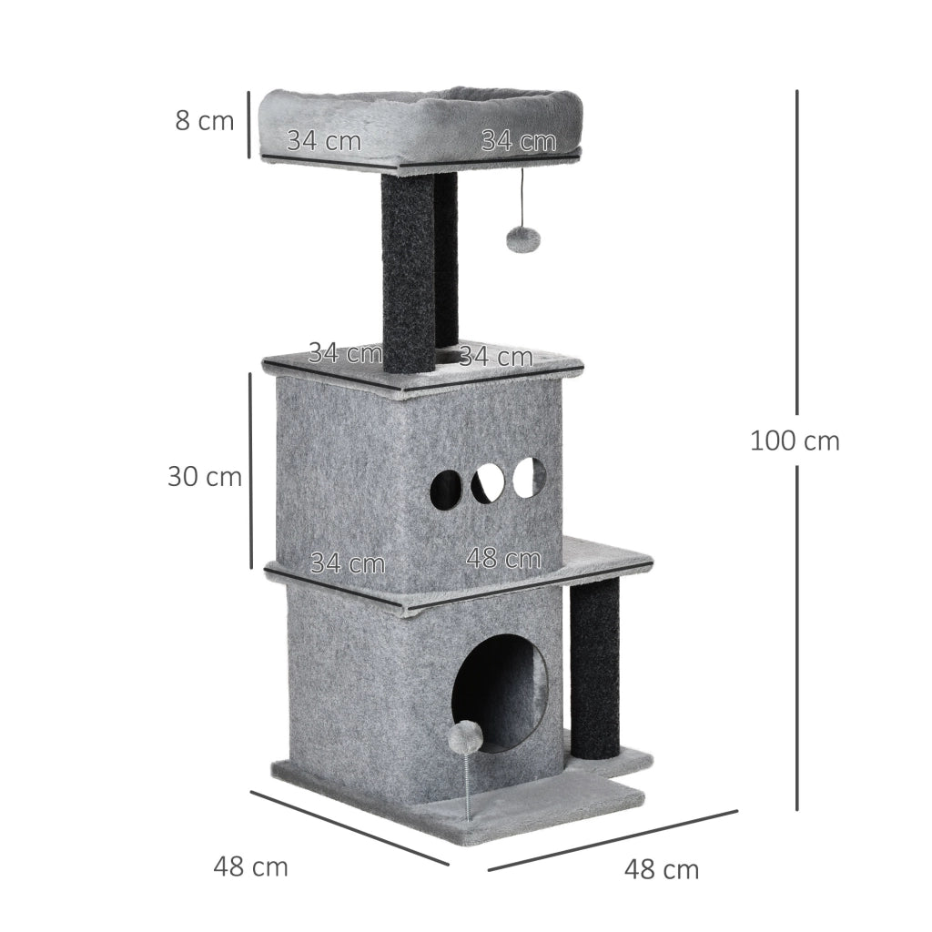 Albero per gatti con piattaforme e nicchie ¨C Zephmum ¨C Grigio 48x48x100 cm