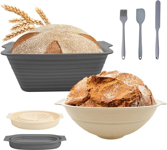 Set di stampi per pane in silicone - manichetta per cuocere pane con schiaccia - forma ovale rotonda pieghevole