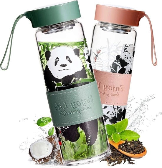 Bicchieri di vetro 620 ml - 2 pezzi bicchiere panda regalo - BPA libero - fitness sport - lavastoviglie resistente