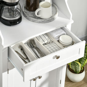 Mobile Cucina per Microonde 60x40x122,5 cm con Cassetto e Armadietto 2 Ante in MDF Bianco