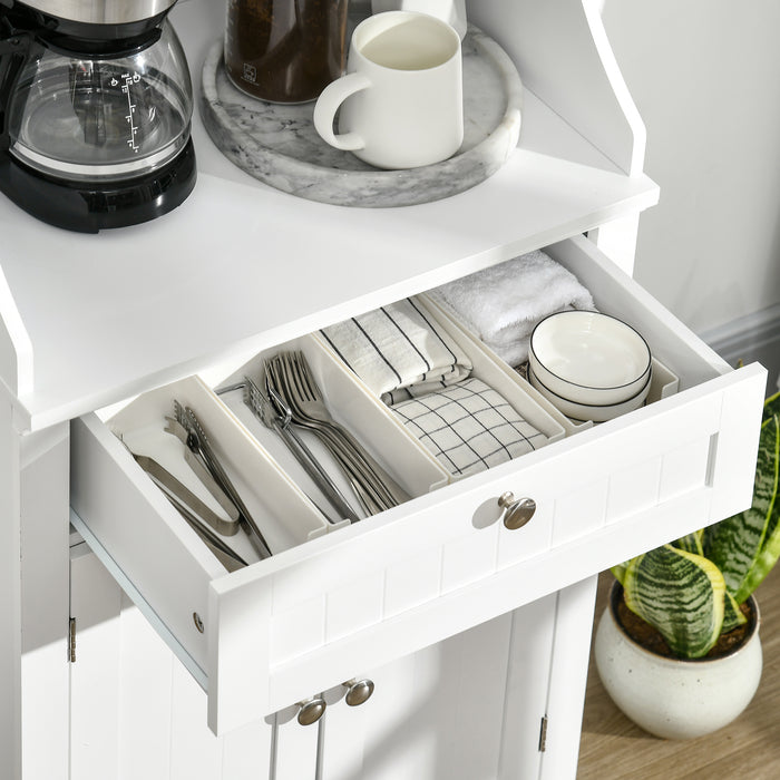 Mobile Cucina per Microonde 60x40x122,5 cm con Cassetto e Armadietto 2 Ante in MDF Bianco