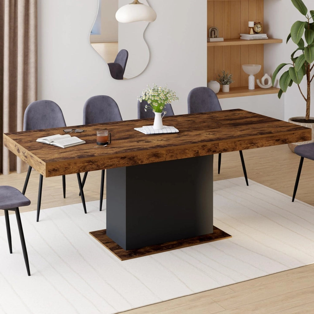 Tavolo da pranzo rettangolare allungabile EDEN 6-10 persone Legno effetto antico e nero 160-200 cm