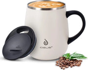 Caffè e tè, 470 ml (16 oz), tazza a doppia parete in acciaio inossidabile con isolamento a vuoto, manico antiscivolo e coperchio a scomparsa con grande capacità (bianco)
