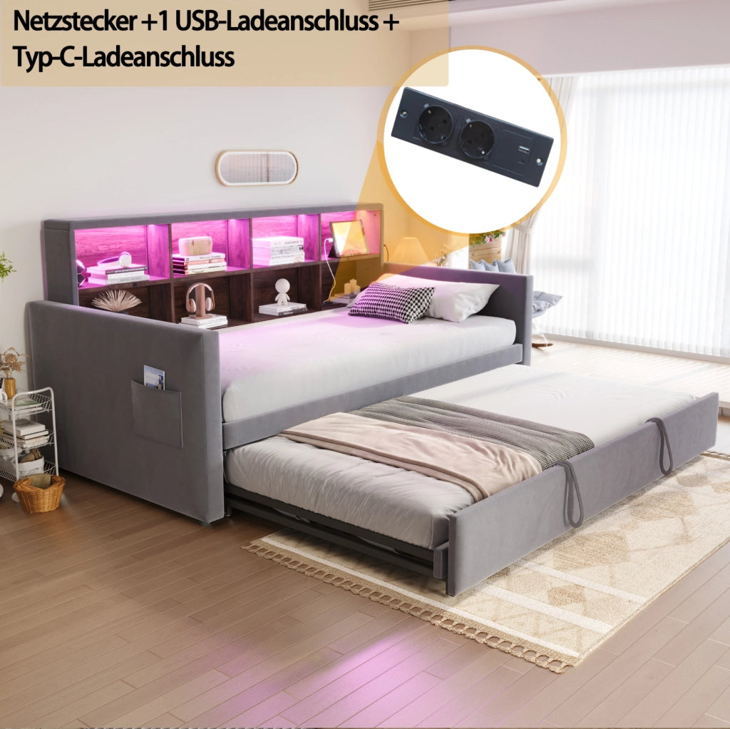 Letto imbottito estraibile 90 x 190 cm con LED e prese
