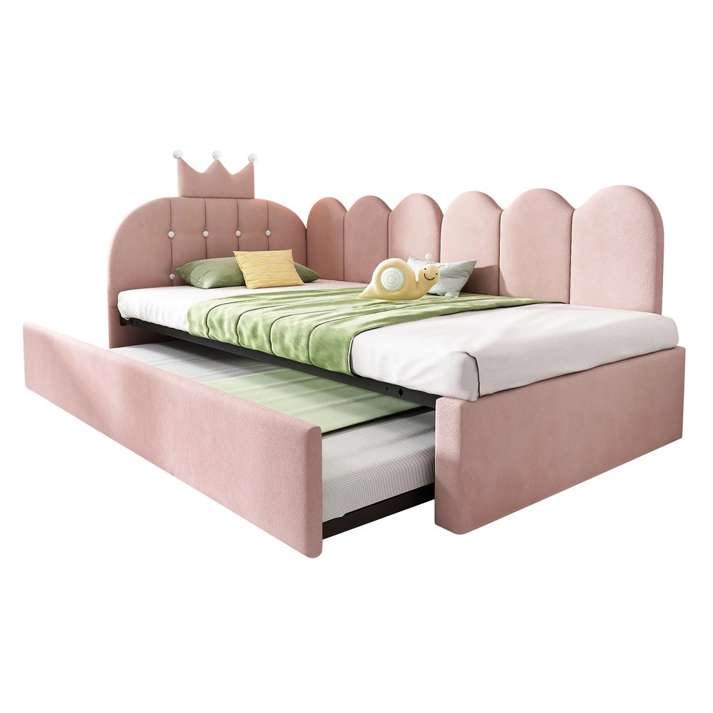 Divano Letto Estraibile con Rete a Doghe ¨C Xylo ¨C Velluto Rosa 90x200 cm